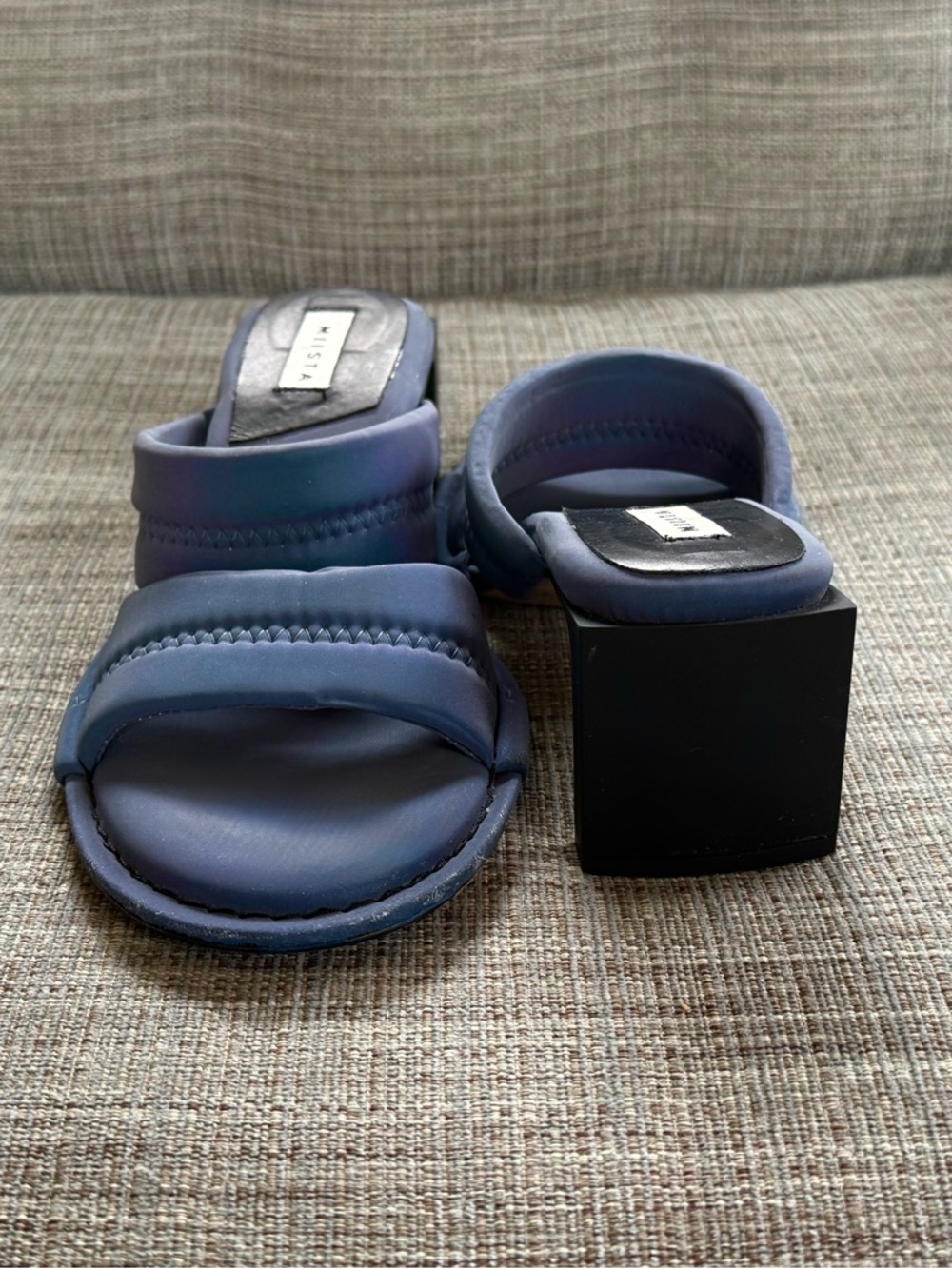 Miista Navy Padded Crossover Heeled Slides